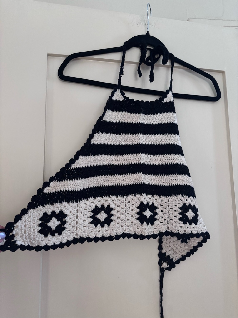 Black & White Crochet Halter Crop Top
